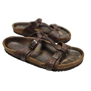 Birkenstock Larisa‎ Womens Sandals Size 41 10 Brown Leather Cork Footbed
